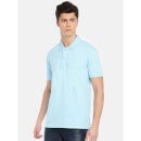 Blue Solid Polo Collar Pure Cotton T-shirt (NECEONE)