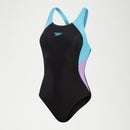Bañador con diseño de bloques de colores y contraste Muscleback para mujer, negro/morado