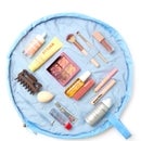 The Flat Lay Co. Drawstring Flat Lay Makeup Bag - Ditsy Bows Blue Embroidered Velvet