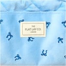 The Flat Lay Co. Drawstring Flat Lay Makeup Bag - Ditsy Bows Blue Embroidered Velvet