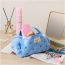 The Flat Lay Co. Drawstring Flat Lay Makeup Bag - Ditsy Bows Blue Embroidered Velvet