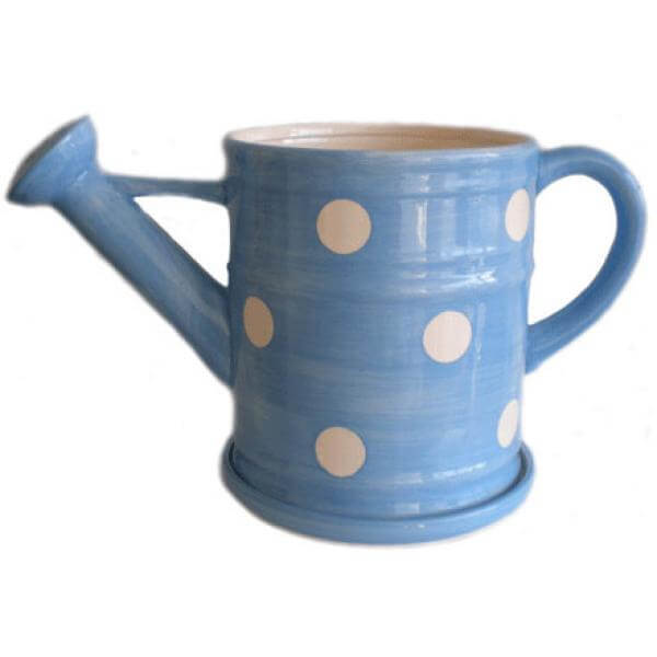 Blue and White Spot Ceramic Watering Can Planter Planter - Great Gift