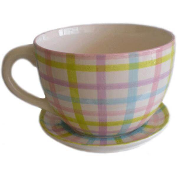Giant Gingham Tea Cup and Saucer Planter