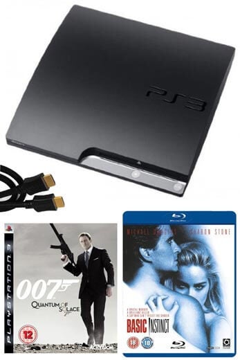 Playstation 3 PS3 Slim 120GB Console: Bundle (including 007: Quantum Of Solace, 2M HDMI Cable & Basic Instinct Blu-Ray)
