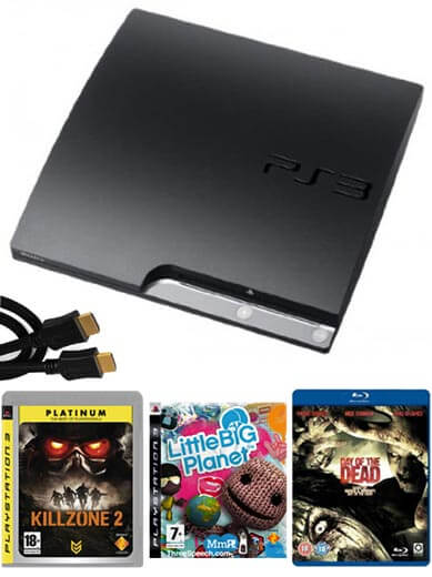 Playstation 3 PS3 Slim 250gb Console: Bundle Including Killzone 2 (Platinum), Little Big Planet, HDMI Cable & Day of the Dead Blu-Ray