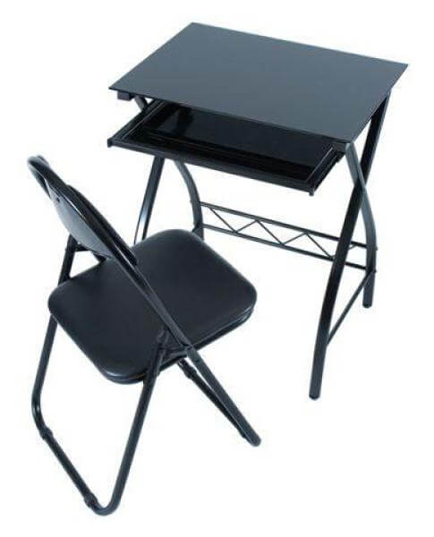LEVV black glass computer desk and chair set