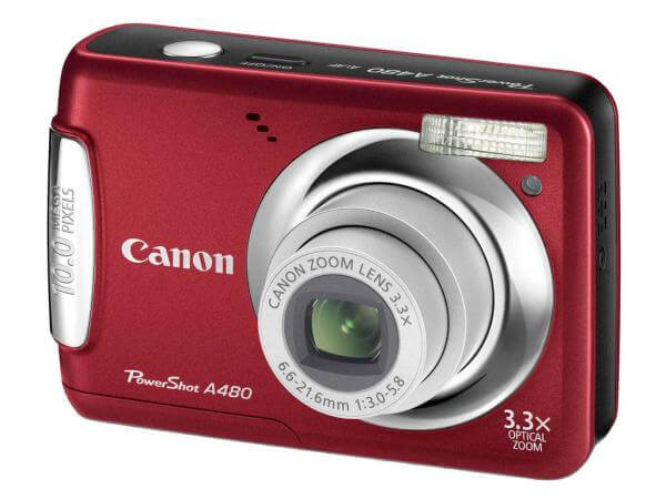 Canon PowerShot A480 Digital camera. 10 Megapixels. 3.3x Optical zoom. 4x Digital zoom 2.5 Inch LCD Screen. Red