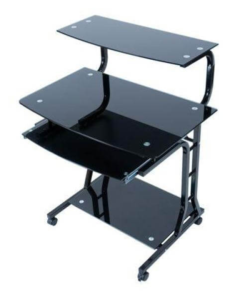 LEVV Black Glass Computer Trolley Desk