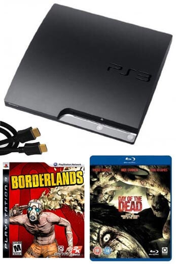 Playstation 3 PS3 Slim 120GB Console: Bundle (including Borderlands, 2m HDMI Cable & Day of the Dead Blu-Ray)
