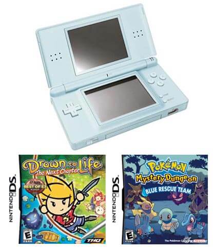 Nintendo DS Lite Turquoise: Bundle (Including Pokémon Mystery Dungeon Blue & Drawn to Life: The Next Chapter)