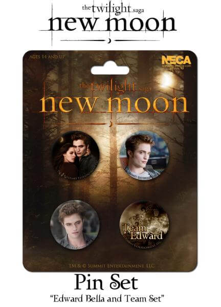 Twilight New Moon Pin Button Set 4 Stück Edward, Bella and Team Set