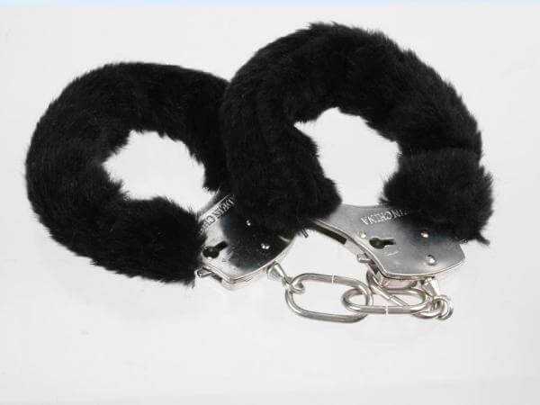Furry Black Working Metal Handcuffs
