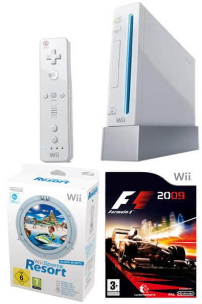Nintendo Wii Console: Bundle (Including Wii Sports Resort, & F1: Formula One 2009)