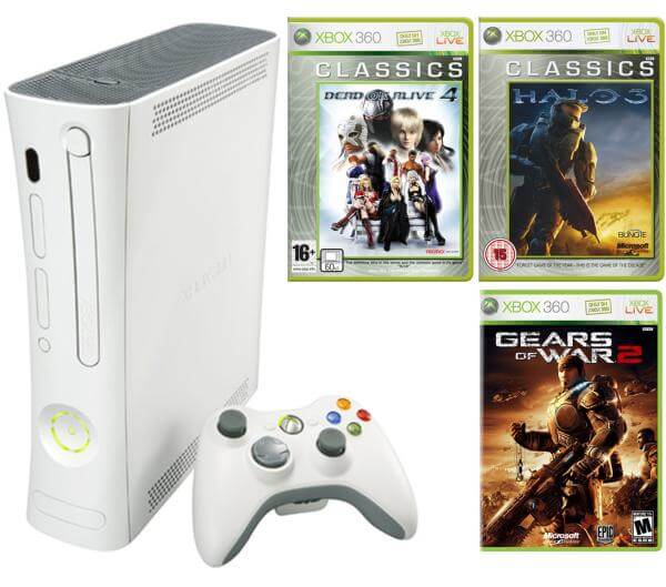 Xbox 360 Arcade Console: Bundle (Including Dead or Alive 4: Classics, Gears of War 2 & Halo 3)