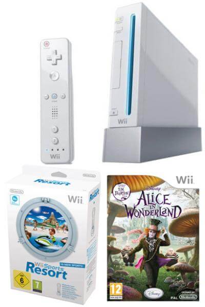Nintendo Wii Console: Bundle (Including Wii Sports Resort & Alice in Wonderland)