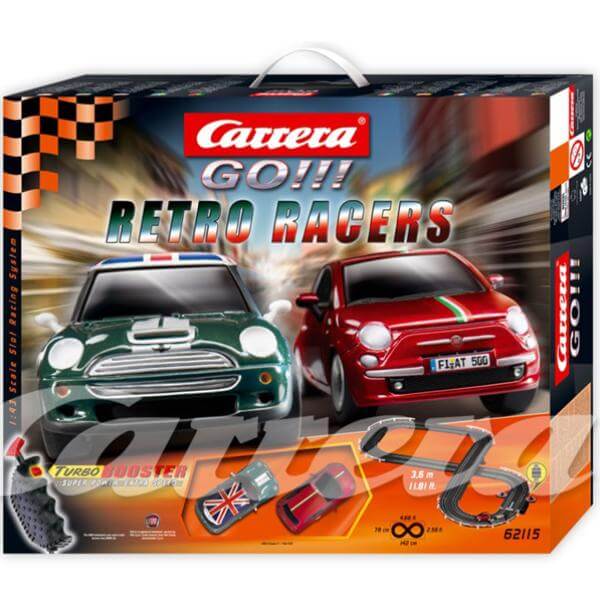 Carrera Go Slot Car Set - Retro Racers Fiat 500 and Mini Cooper