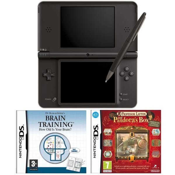 Nintendo DSi XL Console Dark Brown: Bundle (Including Brain Training & Professor Layton: Pandora's Box)