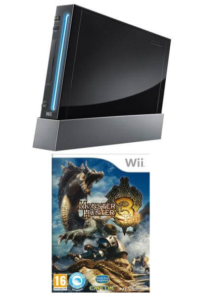Black Wii Console and Monster Hunter Tri Bundle