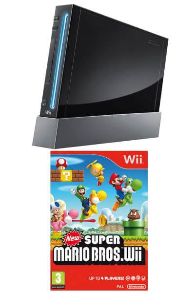 Black Wii Console and New Super Mario Bros Bundle