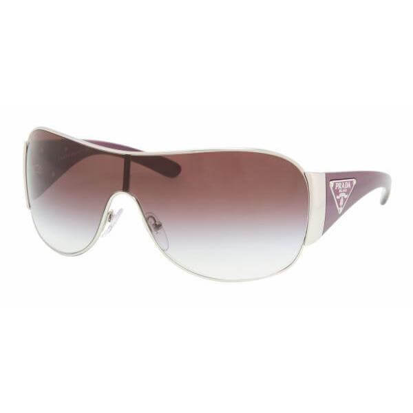 Prada Metal Logo Mask Sunglasses- silver/violet arms/violet gradient lens