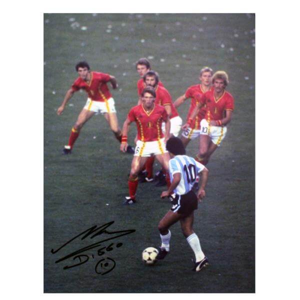 Diego Maradona Signed Print: Maradona Takes On Belgium