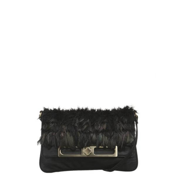 Fiorelli Black Astor luxe feather trim clutch