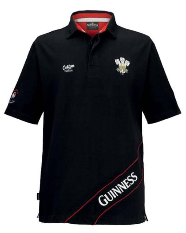 Cotton Traders Men's Guinness Wales Rugby Shirt SS - Black