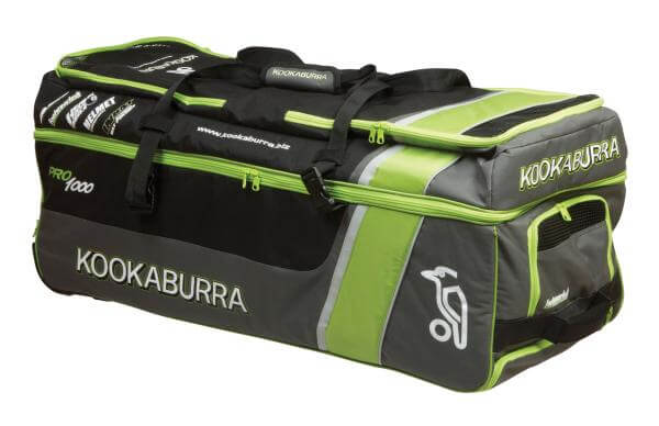 Kookaburra Pro 1000 Wheelie Bag - Black Lime Silver
