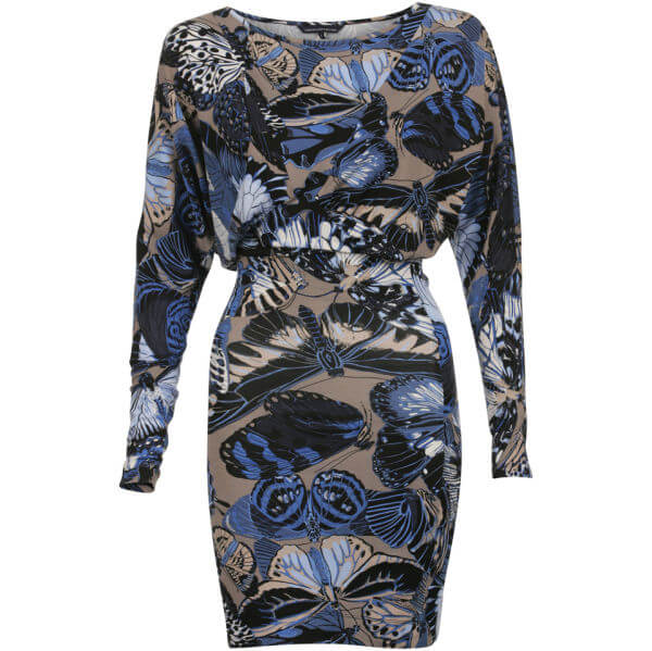 French Connection Women's T-Butterfly Jersey Dress- Fawn Multi 