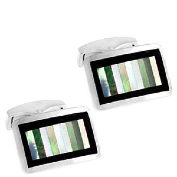 Tateossian Silver Keyboard Cufflinks - Black Mother of Pearl & Onyx
