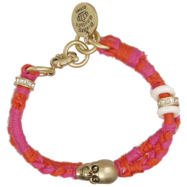 Disney Couture Pirates Double Cord Gold Plated Skull Charm Bracelet  - Gold/Pink
