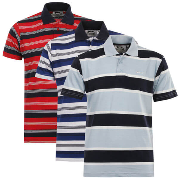 Herren 3er Pack Slazenger gestreiftes Polo Shirt - hell blau/blau/rot