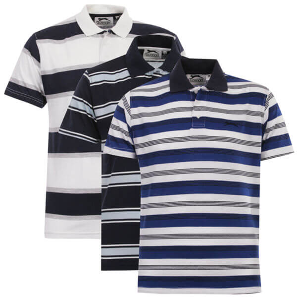 Slazenger Men's Defiant 3 Pack Striped Polo Shirt - Dark Blue/Blue/White 
