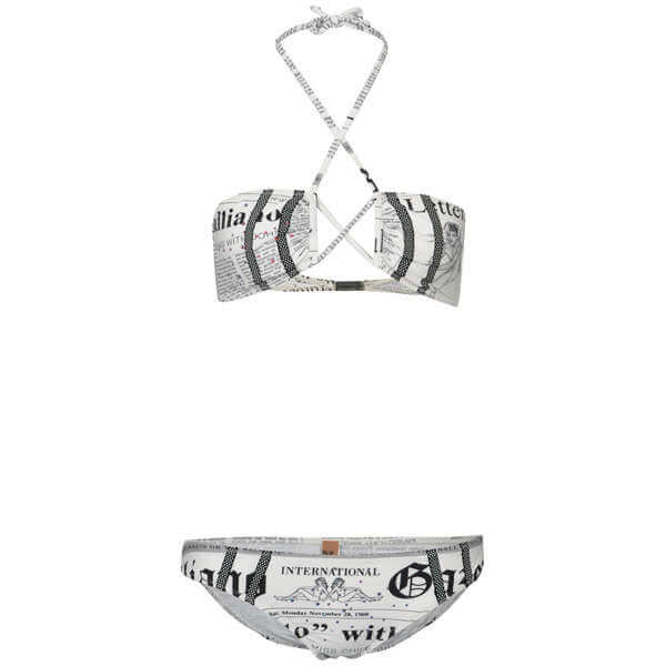John Galliano Women's Criss Cross Halter Newspaper Bikini- White