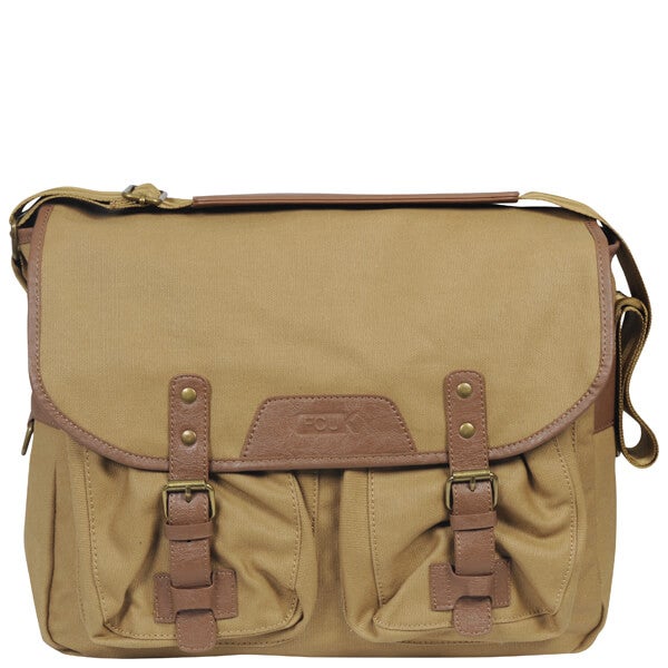 French Connection Men's Waxed Canvas/Leather Messenger Bag - Tan