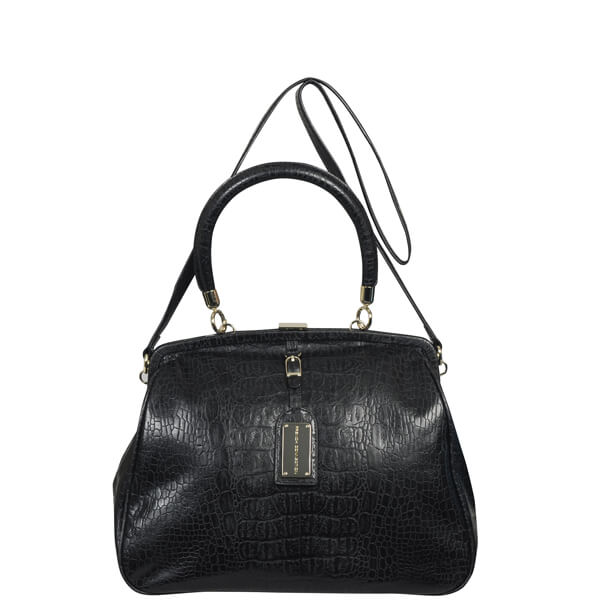 French Connection Women's Sneaky Croc Tote/Crossbody Bag - Black Croc