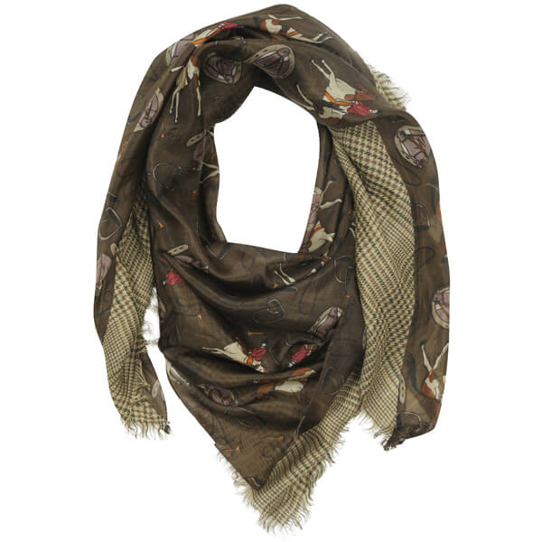 Codello Retromania Checks and horse patch print silk mix scarf