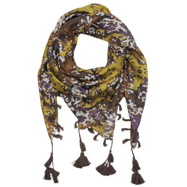 Codello Military Vintage printed silk scarf with tassles in Green
