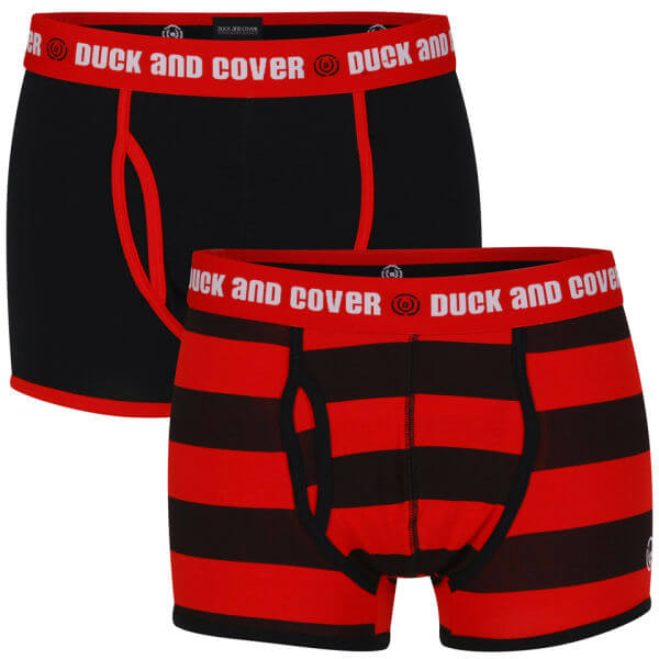 Duck and Cover Men's 2-Pack Keyhole Trunks - Black/Red