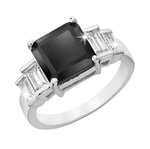 Silver Plated square stone onyx ring