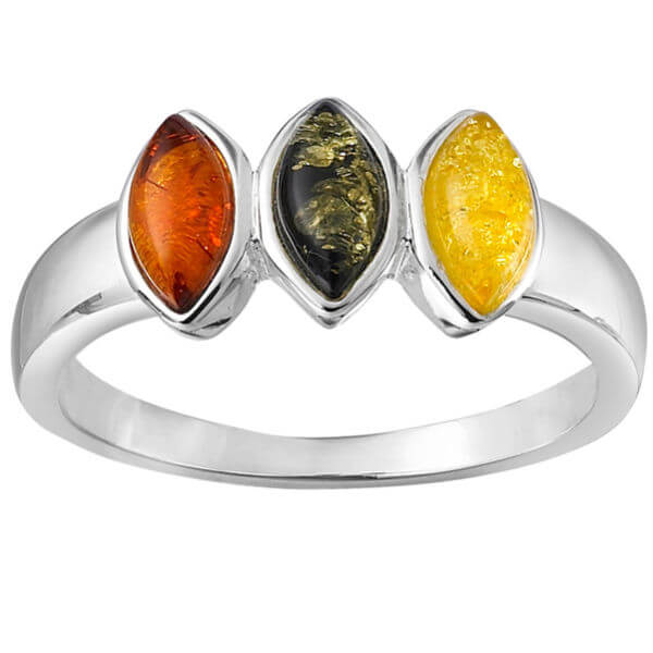 Silver Plated Amber Oval Gem Stone Ring