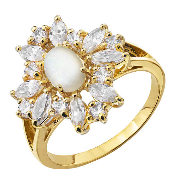 Gold Plated Oval Opal Flower Ring