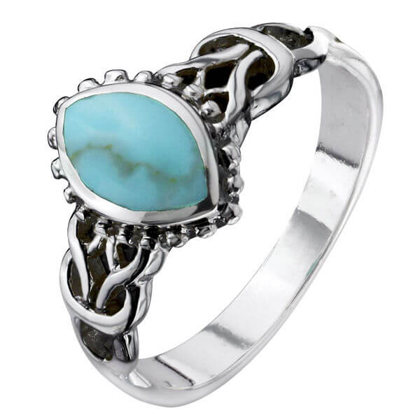 Silver Plated Turquoise Oval Celtic Ring