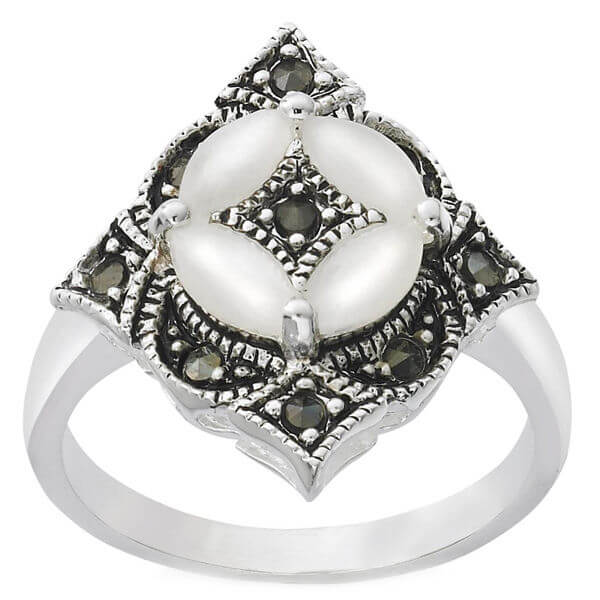 Silver Plated Antique Style Marcasite Ring
