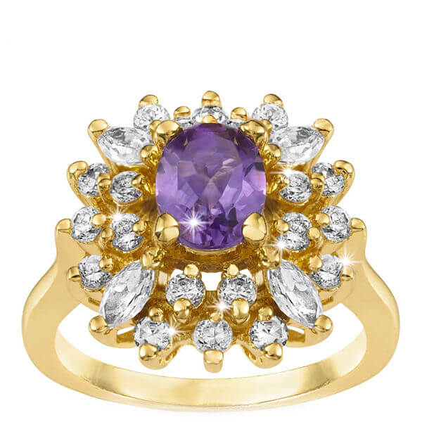 Amethyst Gold Plated Ring With Diamond Style Stones