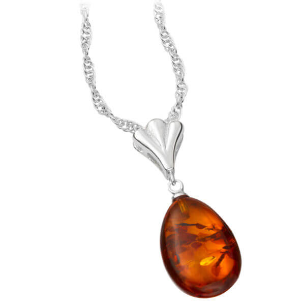 Silver Plated Genuine Pear Shaped Amber Pendant