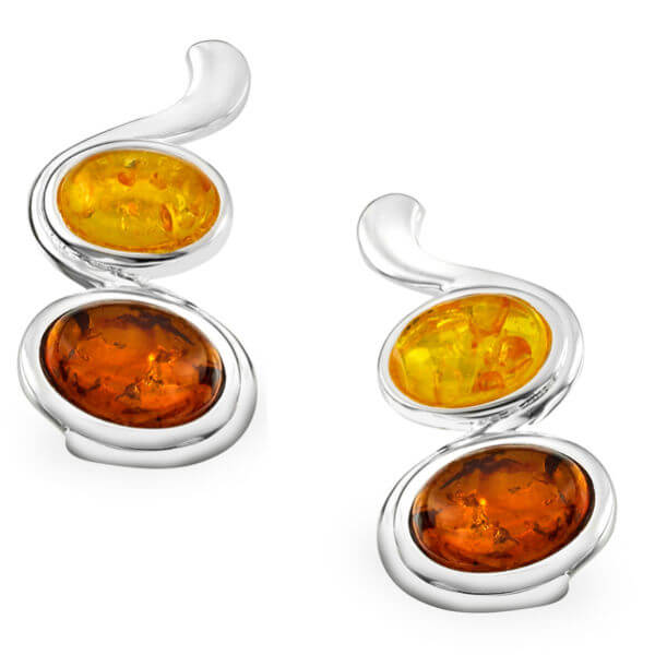 Silver Plated Amber Oval Gem Stone Drop Earrings