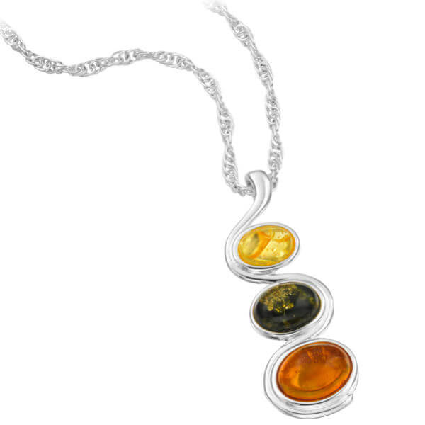 Silver Plated Amber Oval Gem Drop Pendant