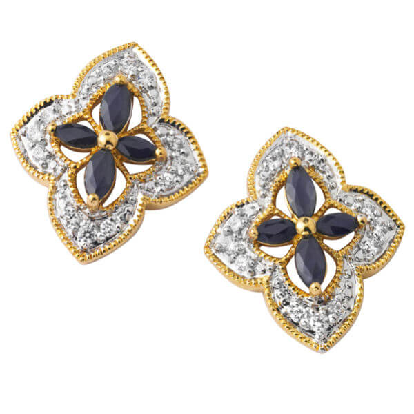 Two Toned Gold Plated Diamond Shaped Sapphire Earrings
