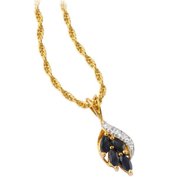 Gold Plated Marquise Drop Sapphire Halskette